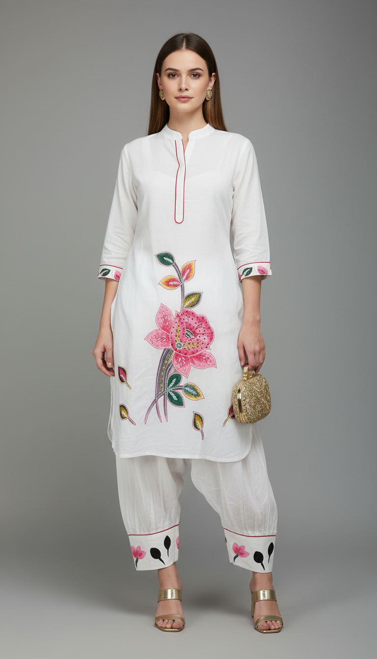Artistic Floral Kurta with Afghani Dhoti Pants