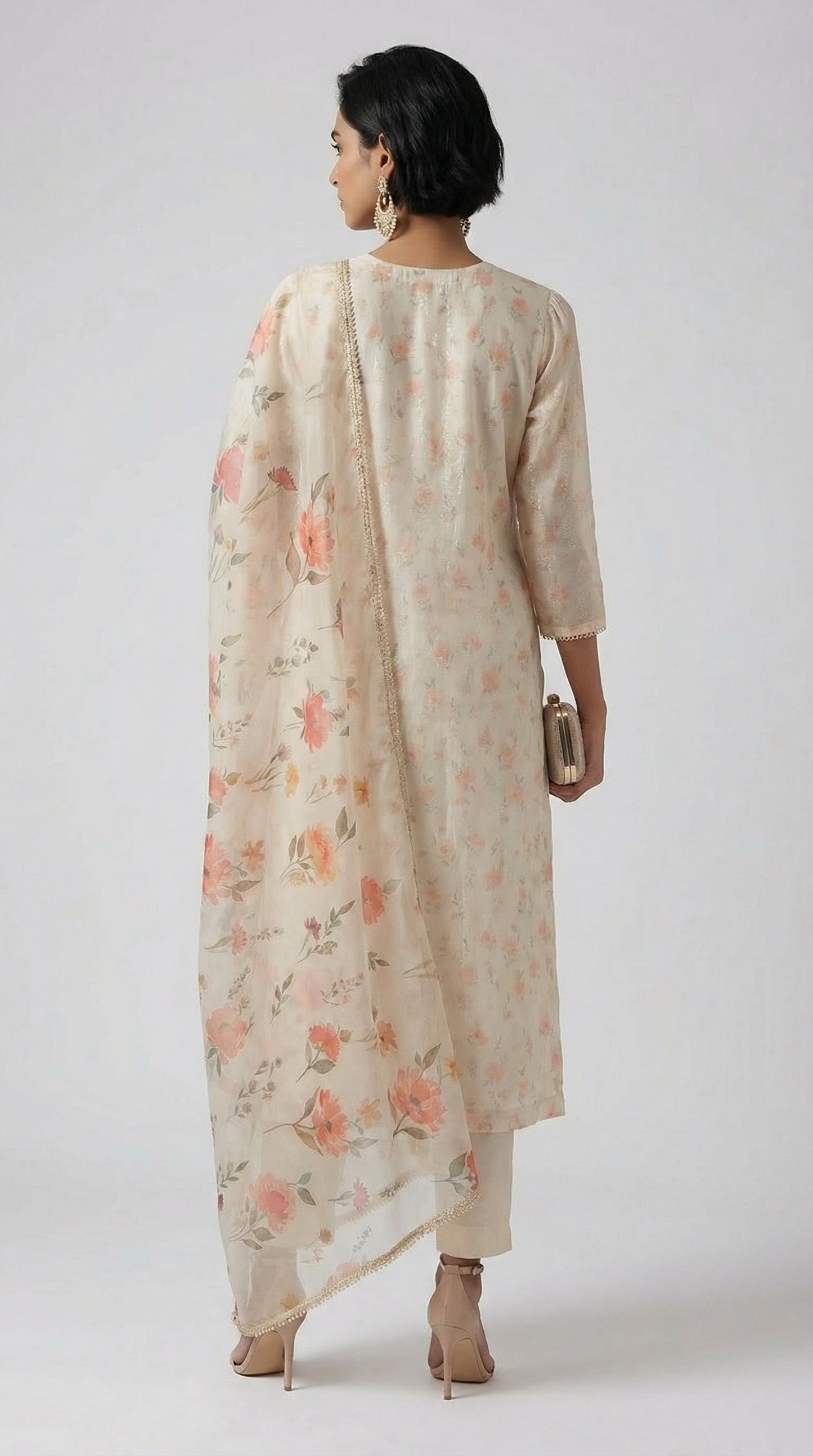 Ivory Pearl Floral Shimmer Kurta Set