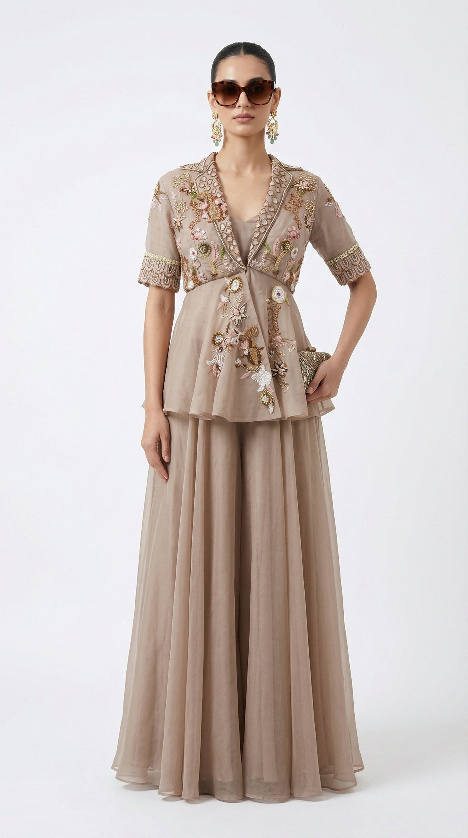 Desert Rose Embroidered Peplum Palazzo Set in Floral