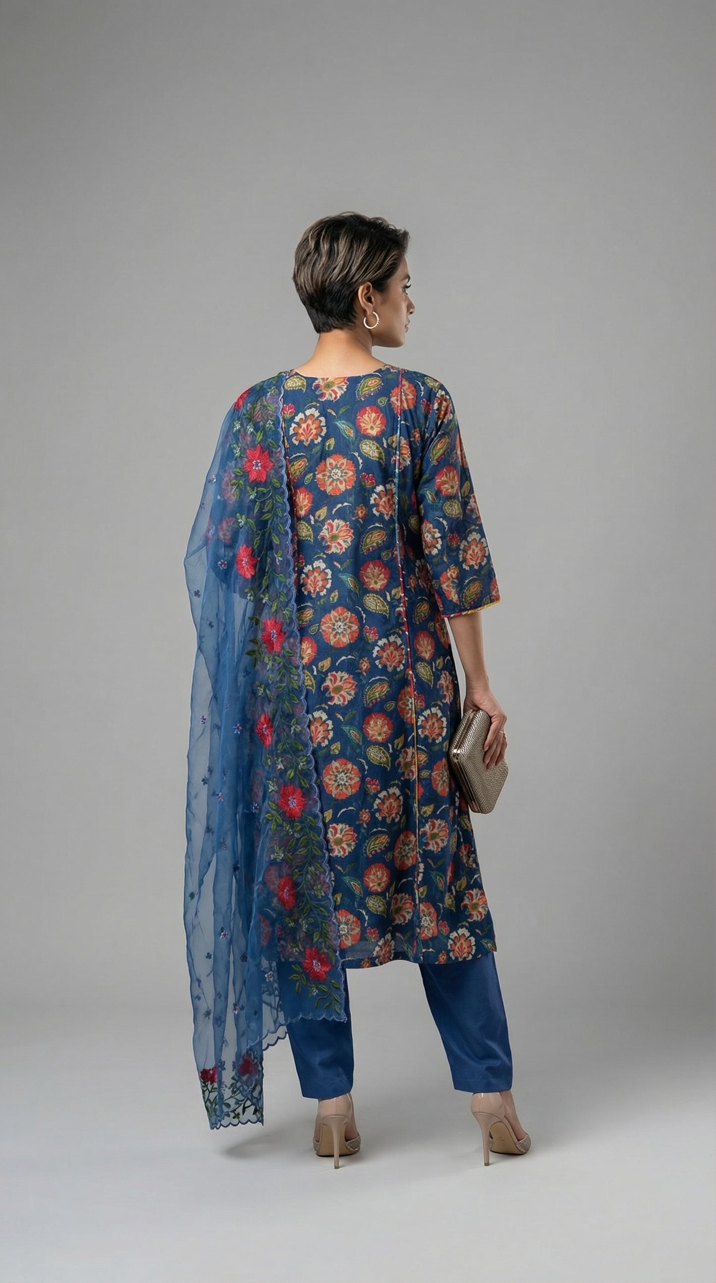 Midnight Garden Chanderi Digital Print Kurta Set With Hand Embroidered Dupatta