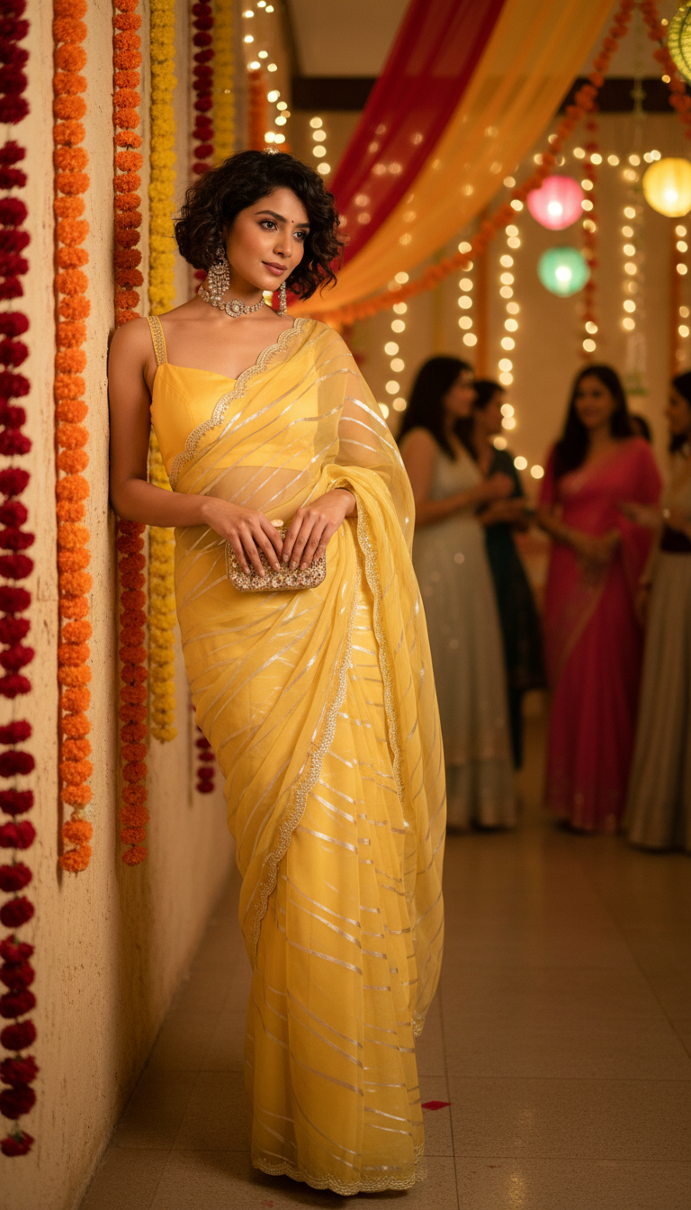 Yellow saree with pita work