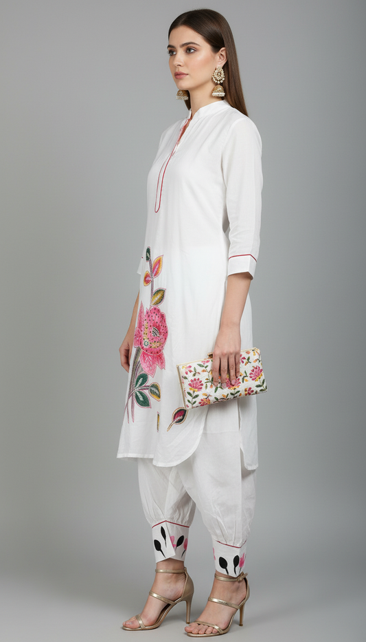 Artistic Floral Kurta with Afghani Dhoti Pants