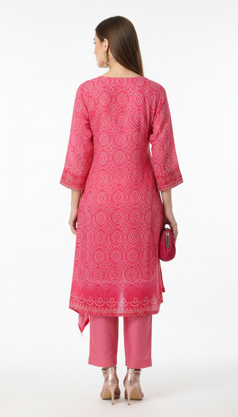 Traditional Bandhani Print Straight Kurta Set with Dupatta