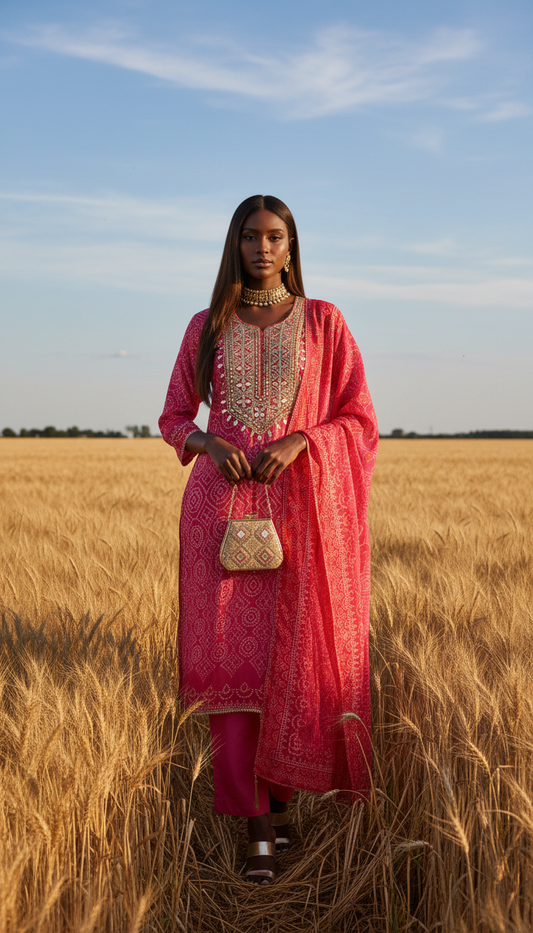 Traditional Bandhani Print Straight Kurta Set with Dupatta