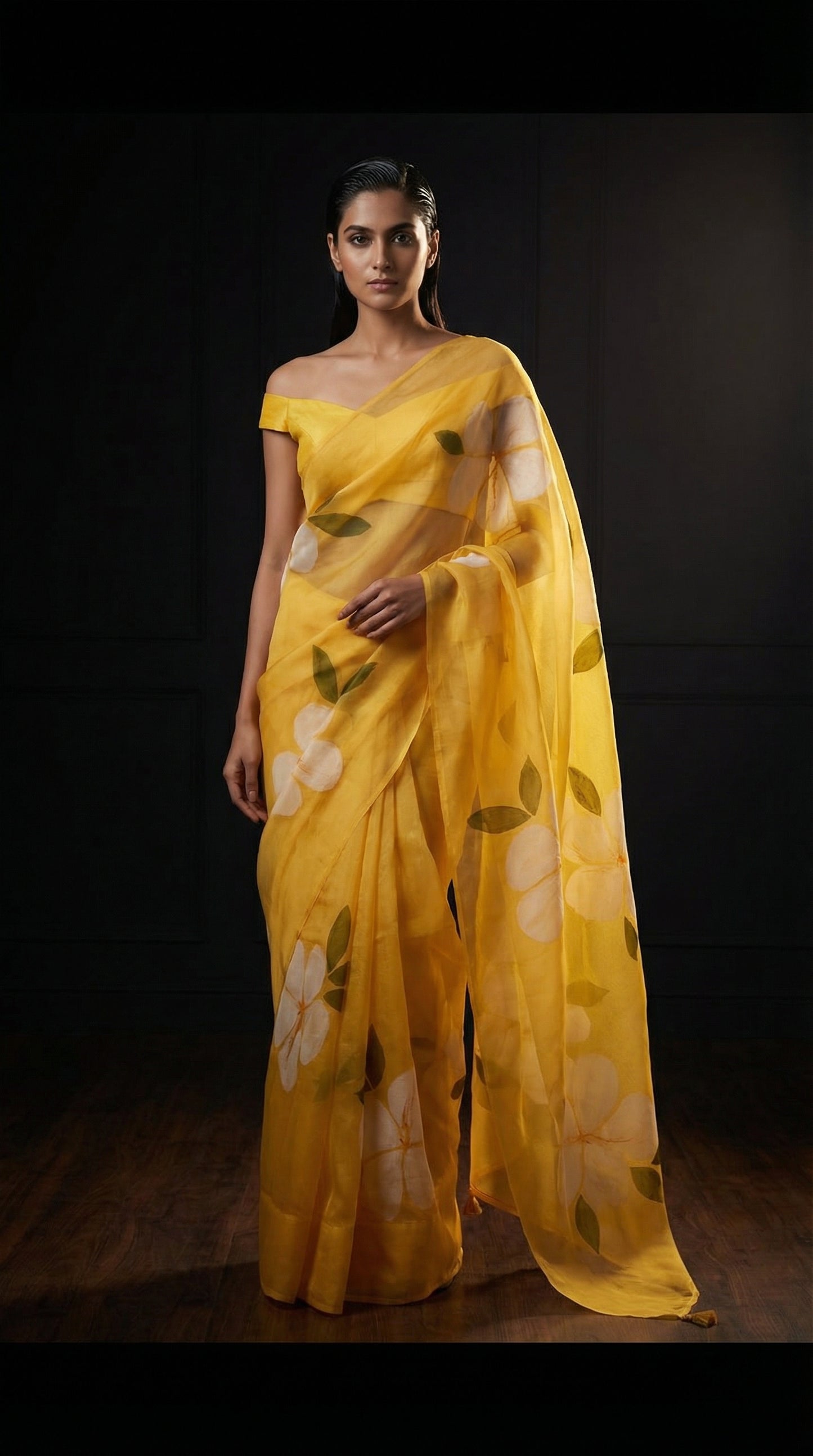 Citrine Bloom Digital Print Organza Saree