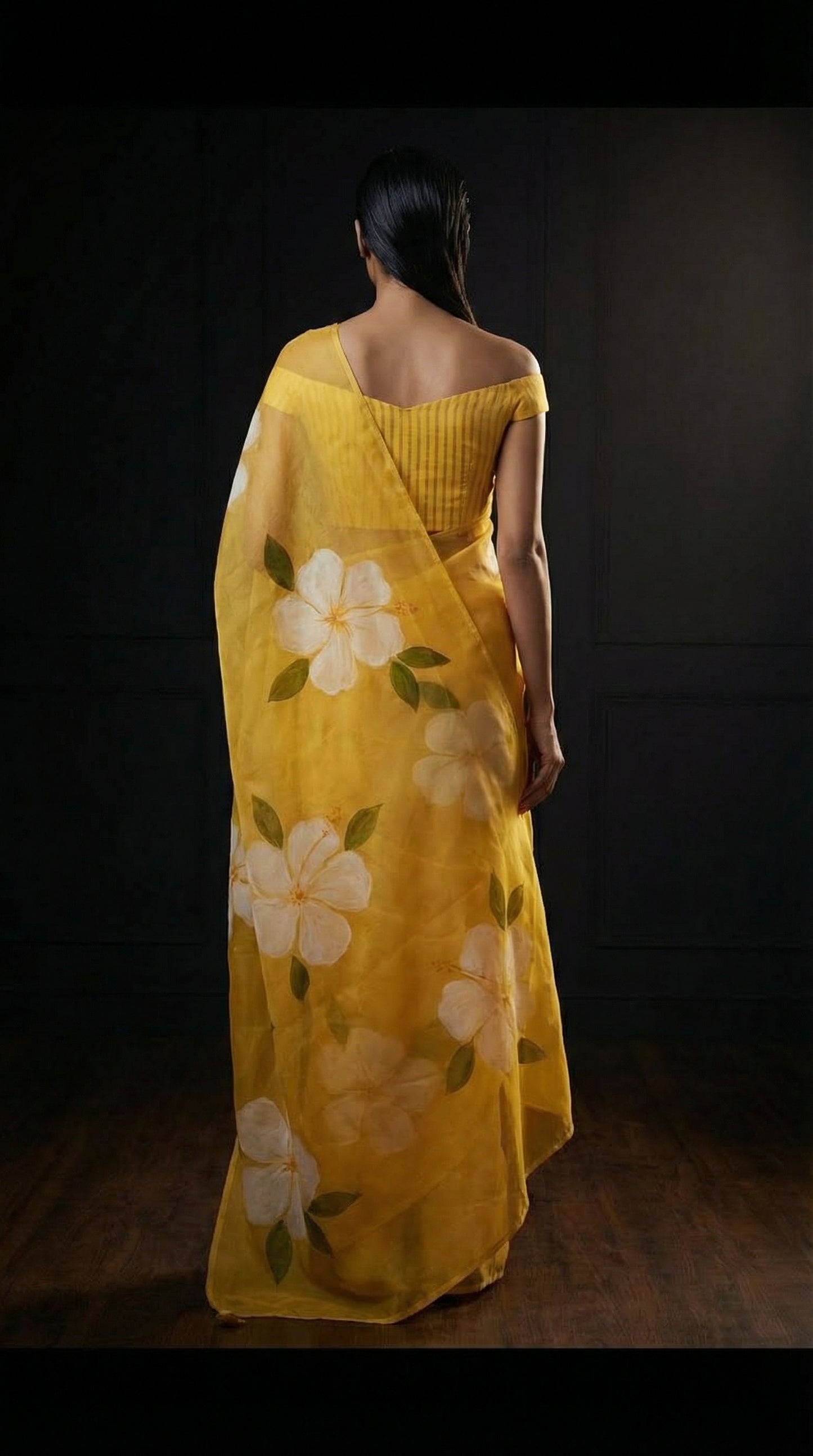 Citrine Bloom Digital Print Organza Saree