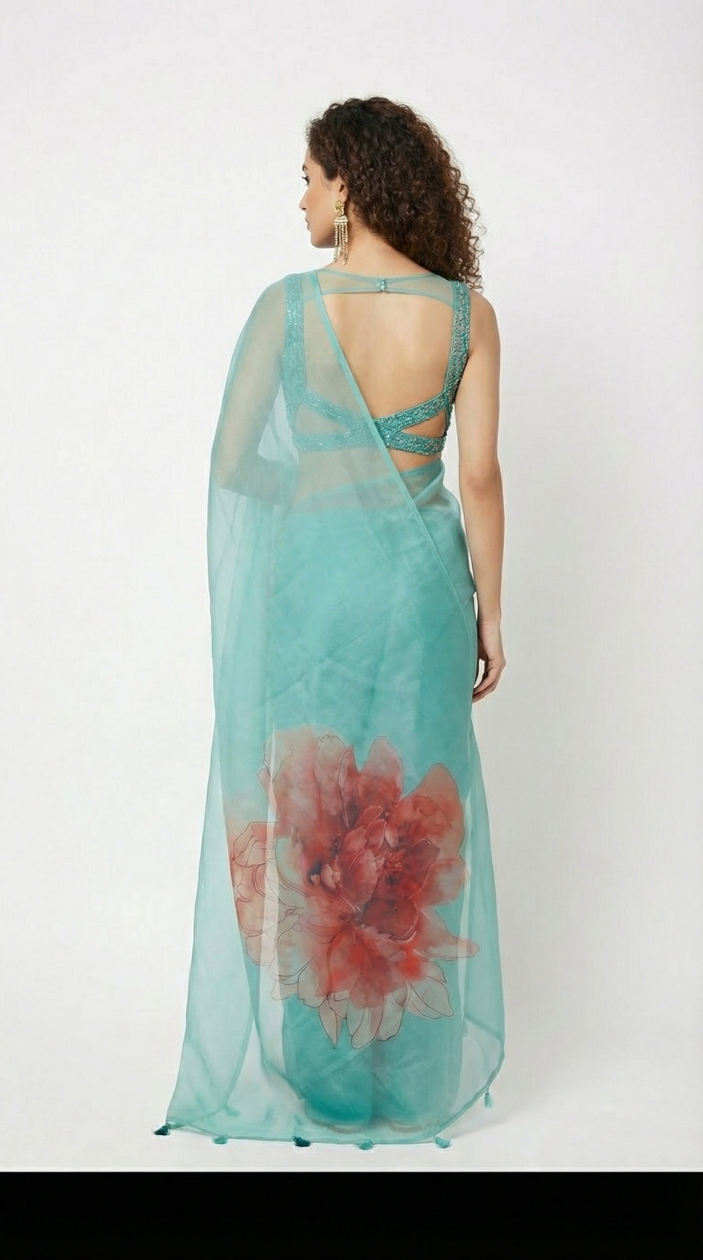 Tropical Azure Digital Print Organza Drape
