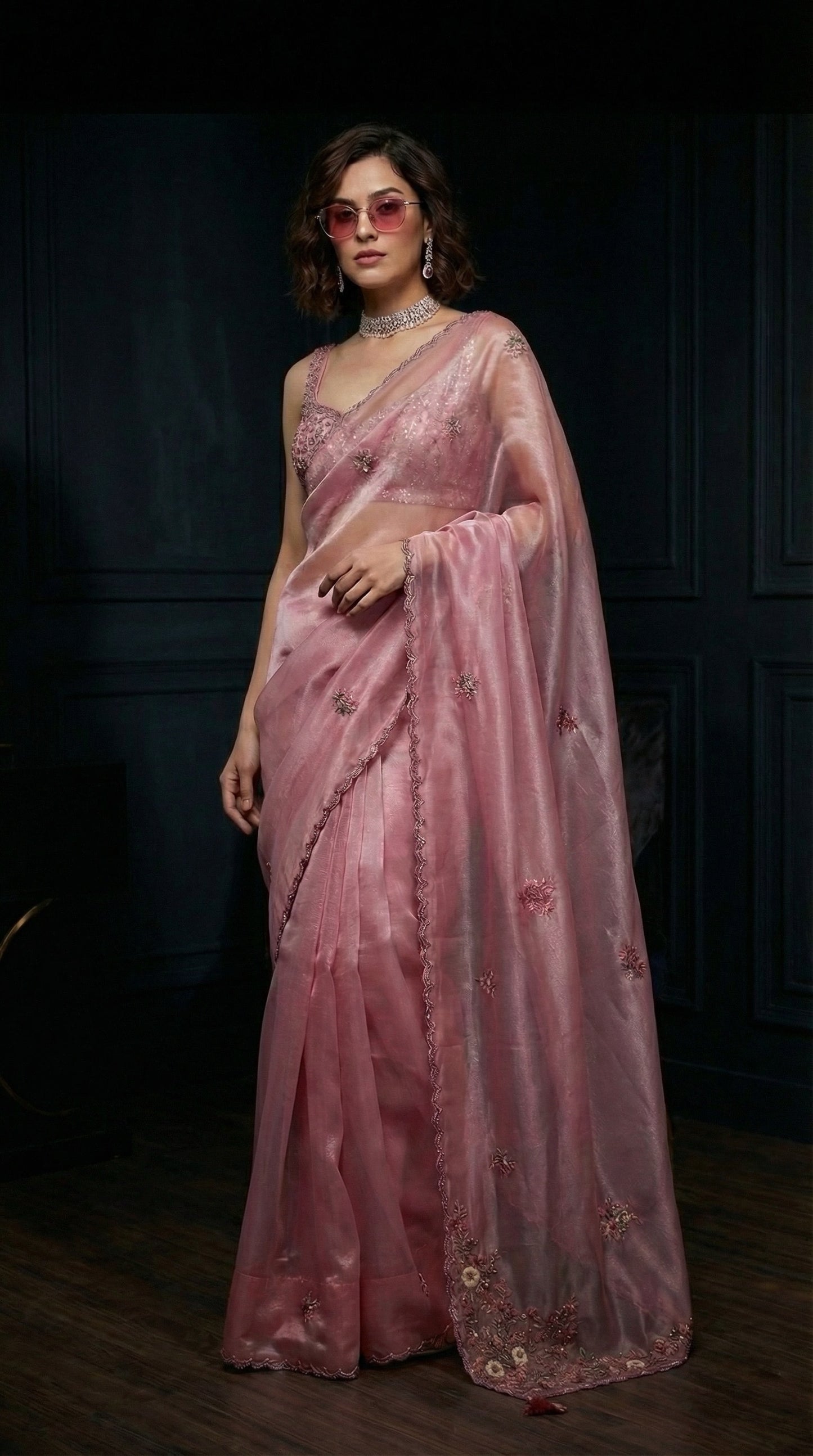 Amethyst Glow Glass Tissue Drape with Artisanal Cutwork