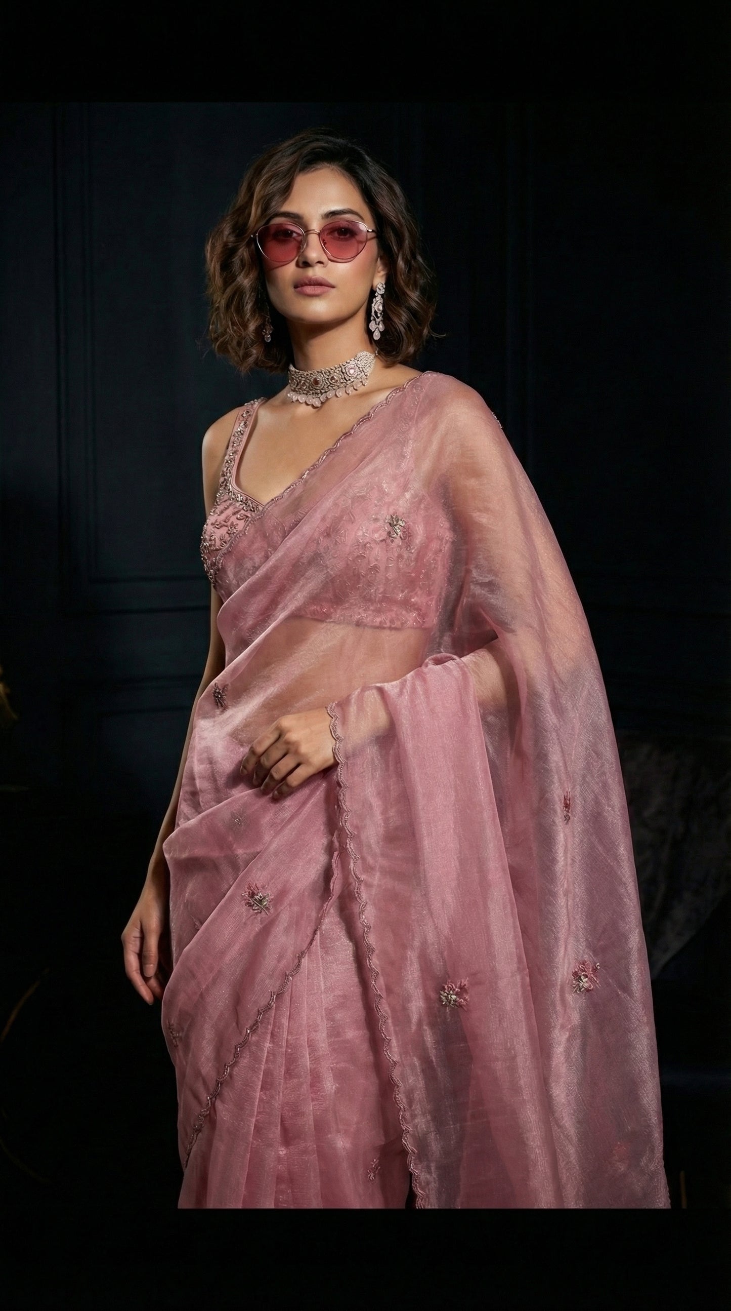 Amethyst Glow Glass Tissue Drape with Artisanal Cutwork