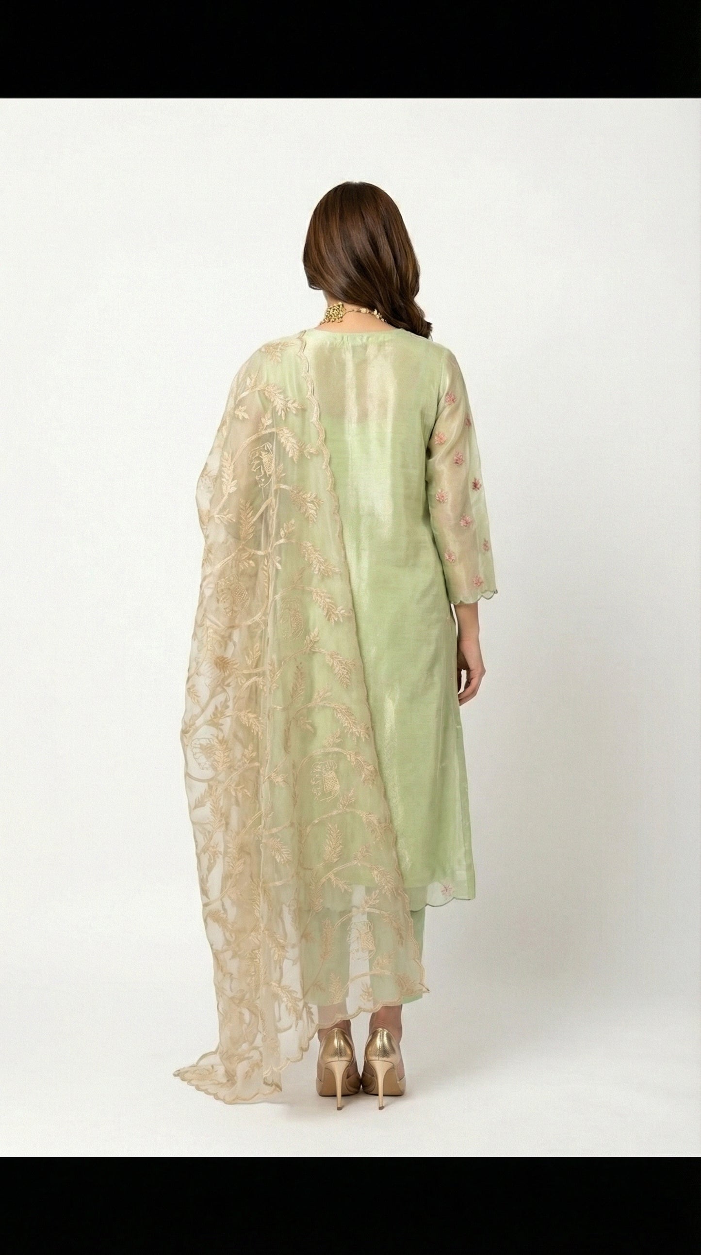 Ethereal Green Chanderi Silk Set with Gold-Accented Dupatta