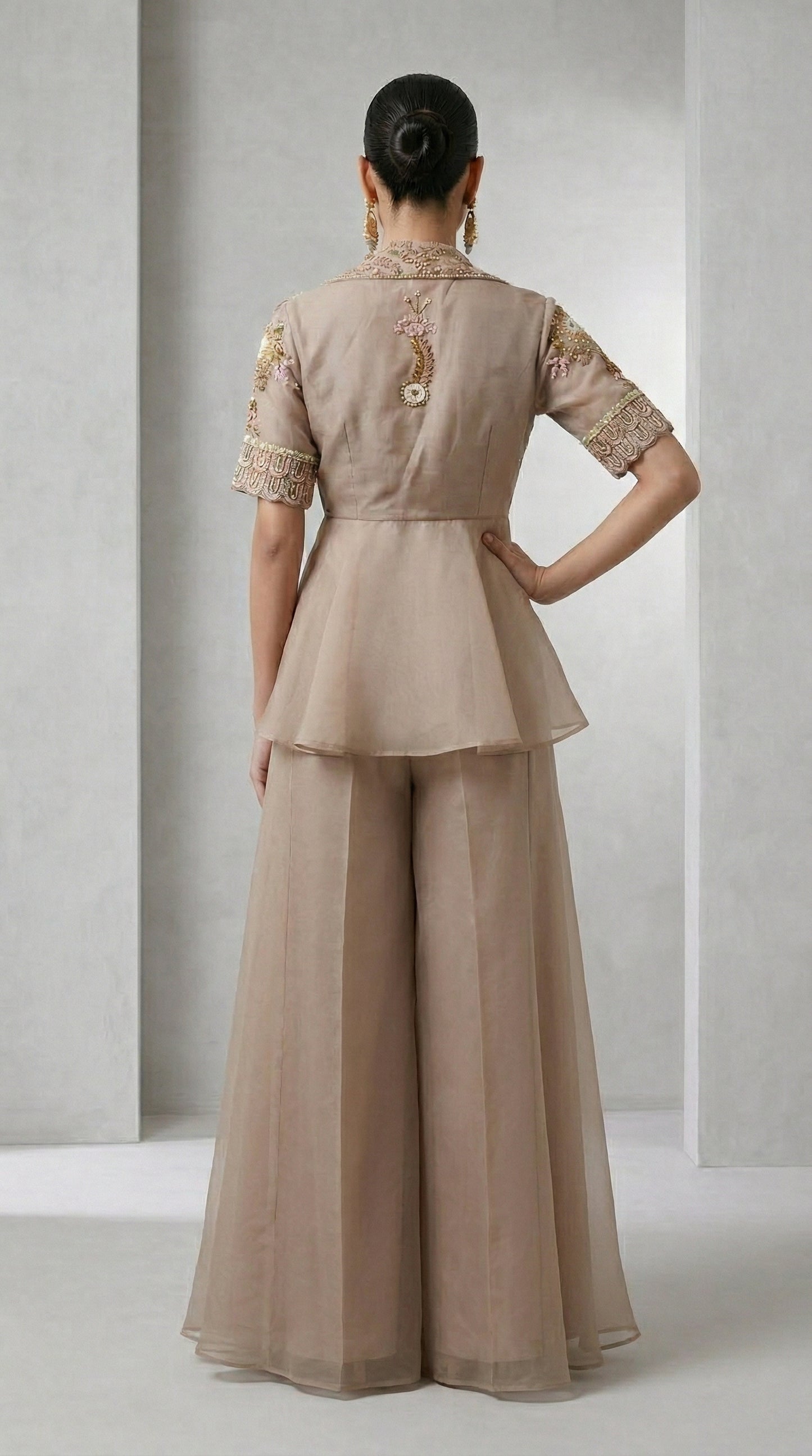 Desert Rose Embroidered Peplum Palazzo Set