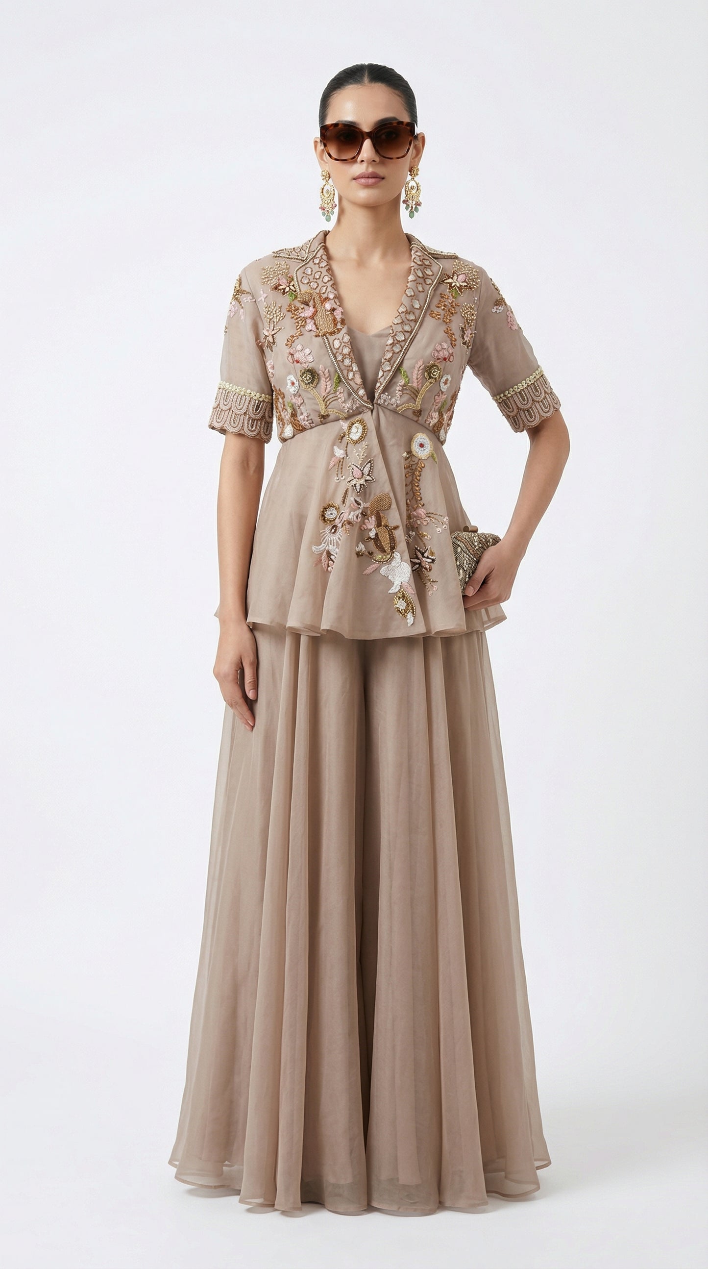 Desert Rose Embroidered Peplum Palazzo Set