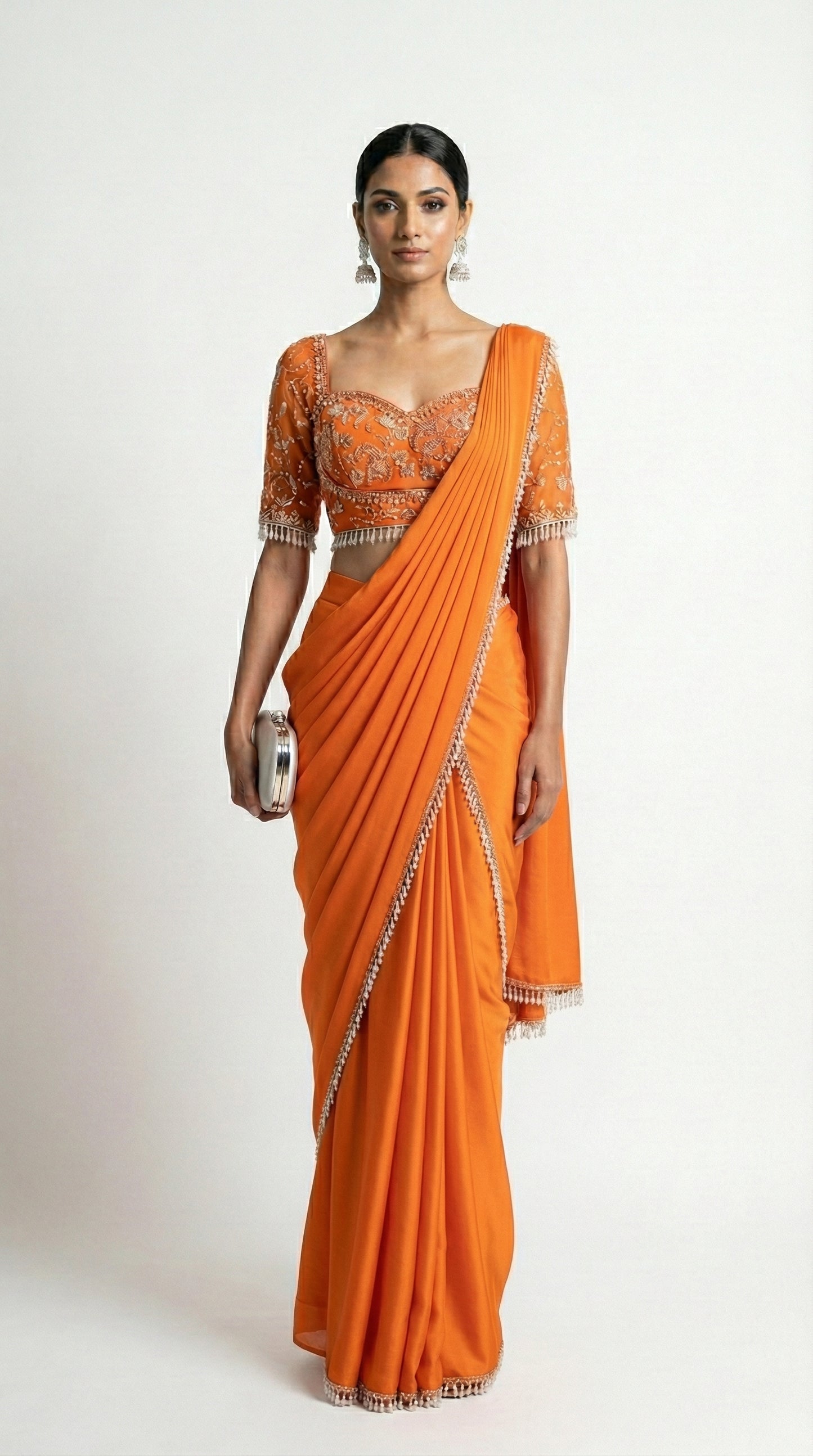 Saffron Aura Draped Saree Set