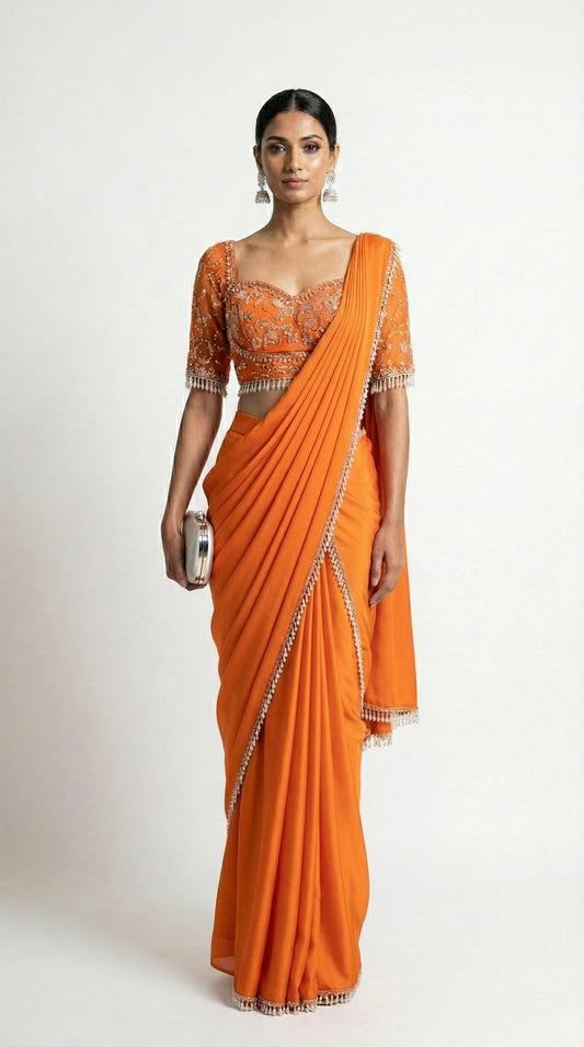 Saffron Aura Draped Saree Set