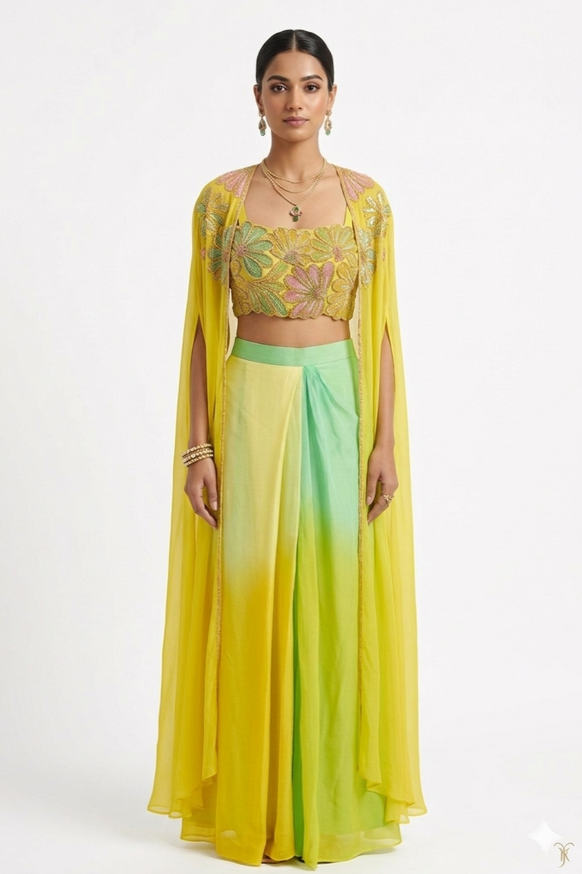 Botanical Bloom Hand-Embroidered 3-Piece Fusion