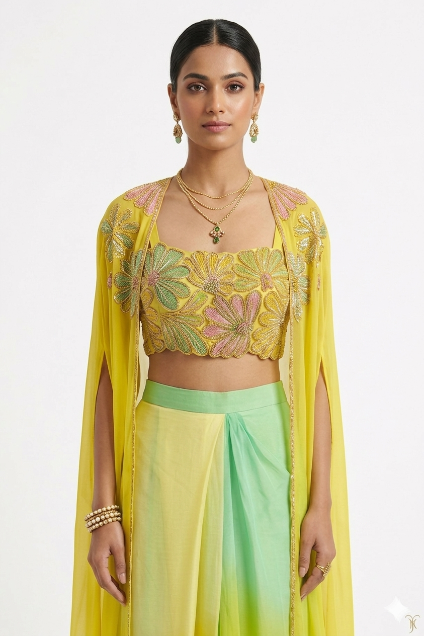Botanical Bloom Hand-Embroidered 3-Piece Fusion