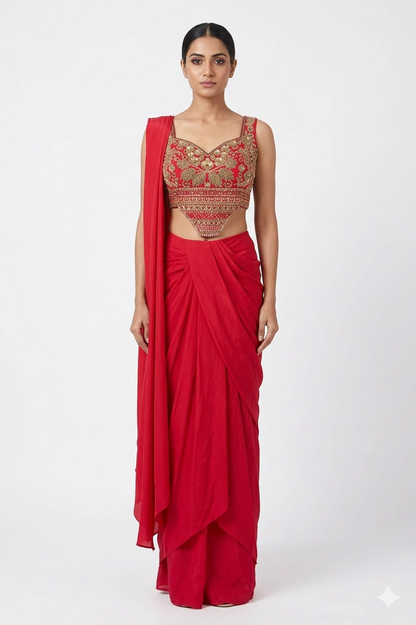 Scarlet Empress Hand-Embroidered Fusion Drape