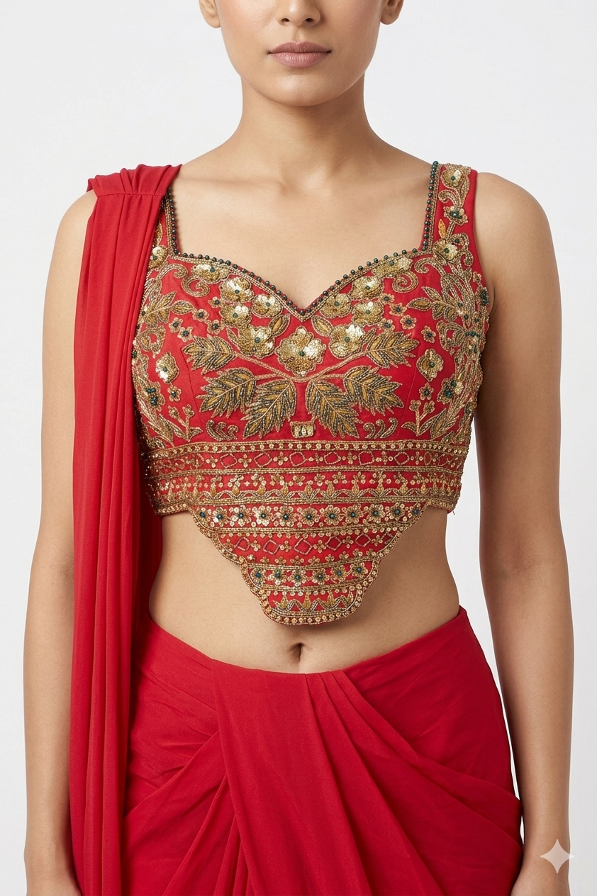 Scarlet Empress Hand-Embroidered Fusion Drape