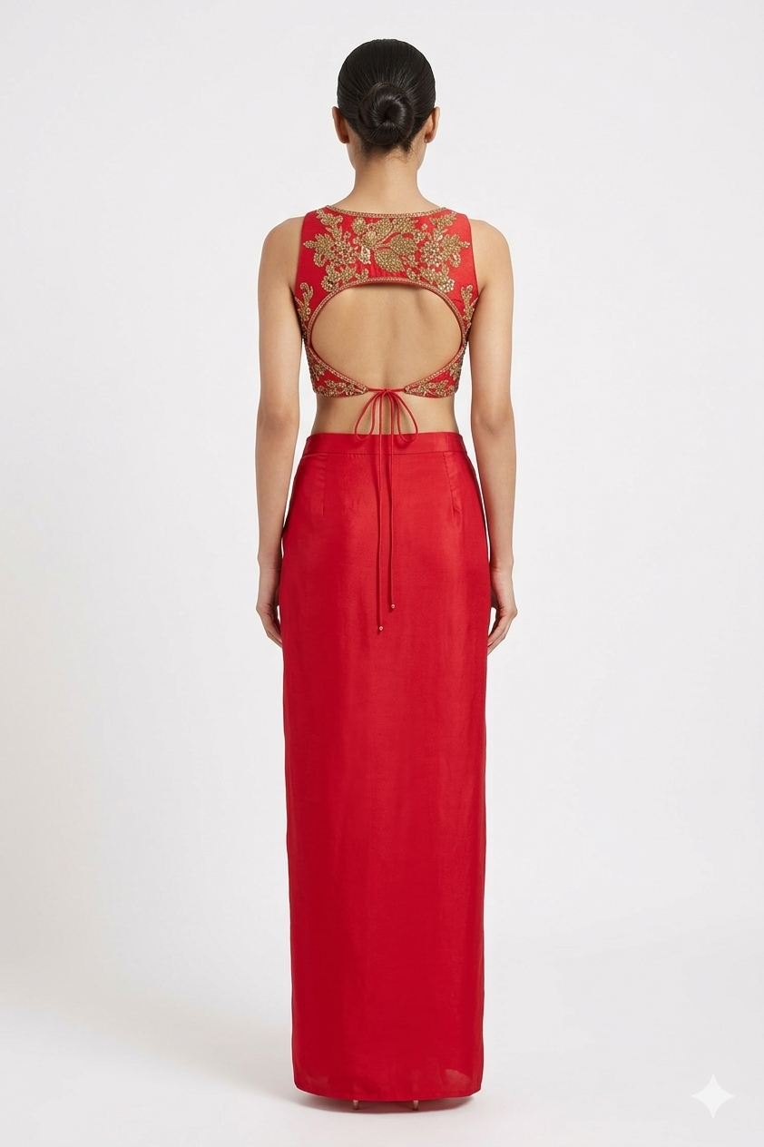 Scarlet Empress Hand-Embroidered Fusion Drape
